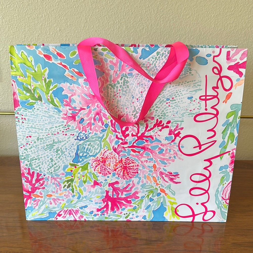 Lilly Pulitzer Floral Print Shopping Bag with Pink Handles